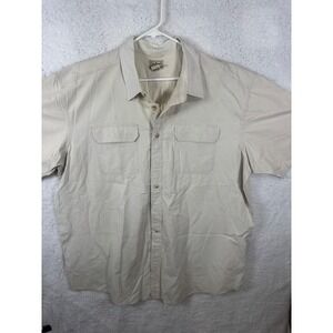 LL Bean Mens XXL Tall Short Sleeve Button Down Camp Shirt Beige‎ Cotton